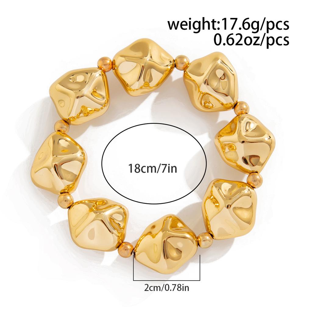 Exaggerated Metal Texture Wide-Sided Bracelet Female, Personalized Irregular Geometric Ccb Beaded Bracelet
