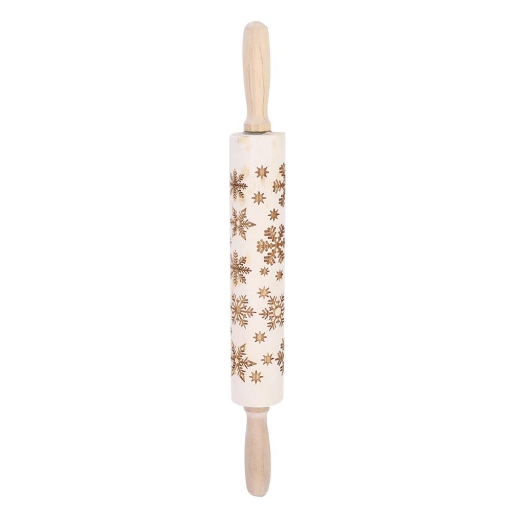 Wooden Embossed Rolling Pin Snowflake Pattern Cookie Rolling Pin Kitchen Decor