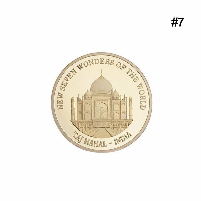 Pièce Commémorative MENOOK - Les 7 Merveilles Du Monde - Plaqué Or Ou Argent - 40 Mm - Pour Collection Ou Cadeau