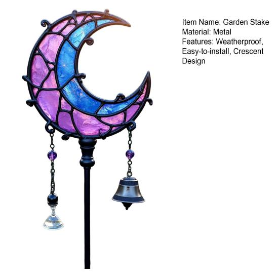 Moon Garden Stake Metal Crescent Design Stake Blue And Purple Moon Decoration for Flower Bed Yard Art