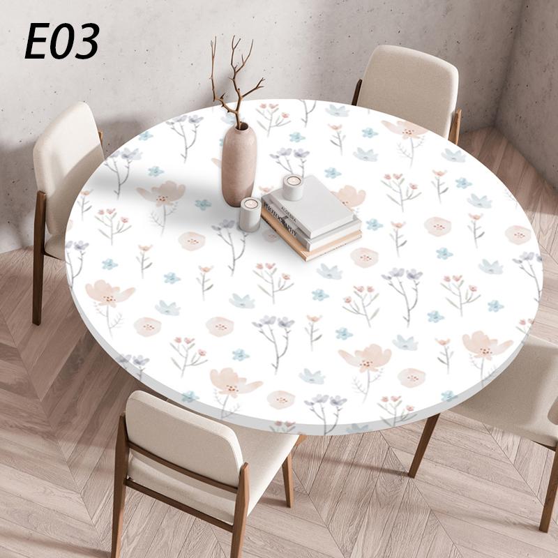 Round Table Cover Waterproof Dustproof Plant Printing Elastic Band Tablecloth Wedding Party Table Cover Kitchen Dining Decor