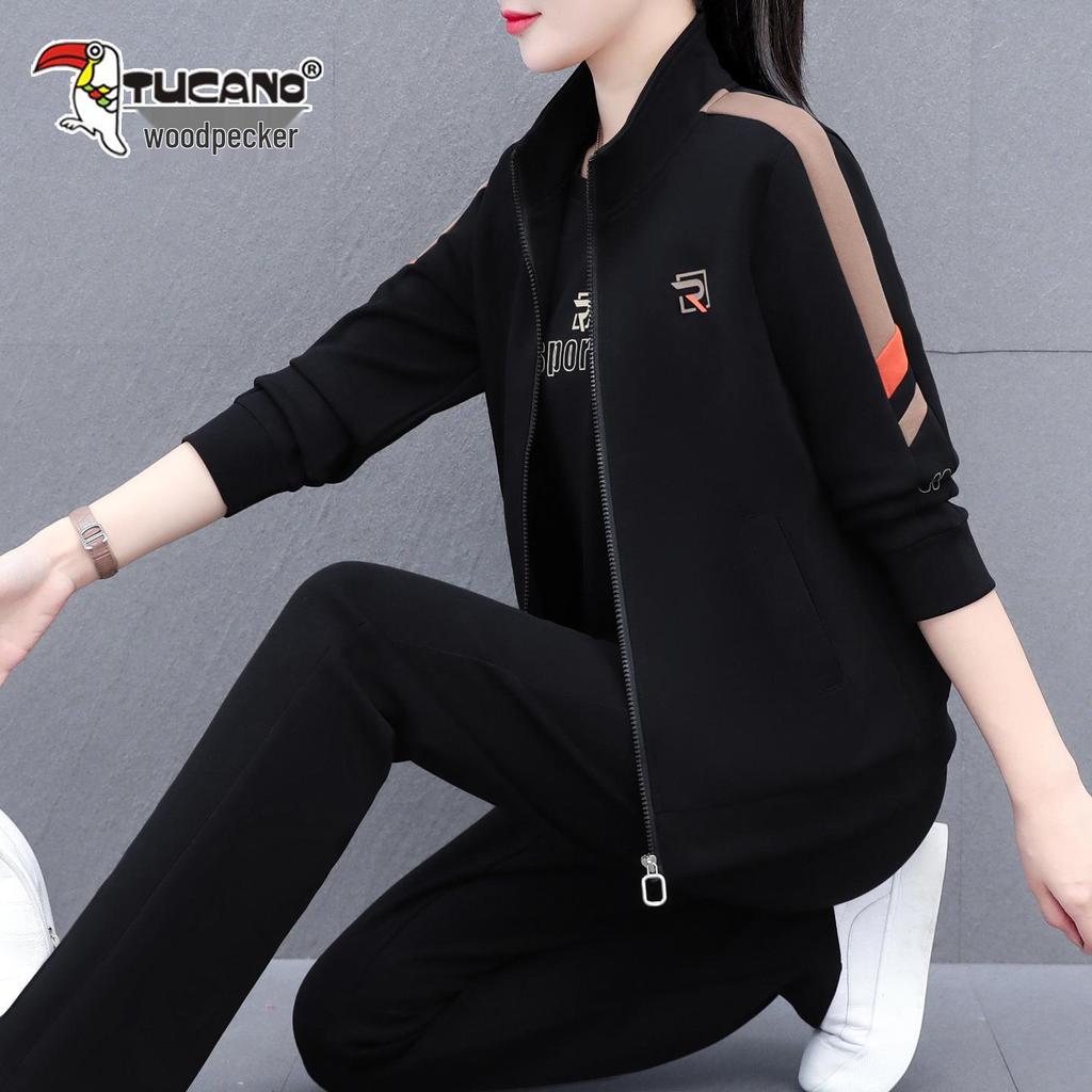 Woodpecker Casual Sportswear Three-Piece Autumn 2025 Fashionable Cardigan Set for Middle-Aged Women