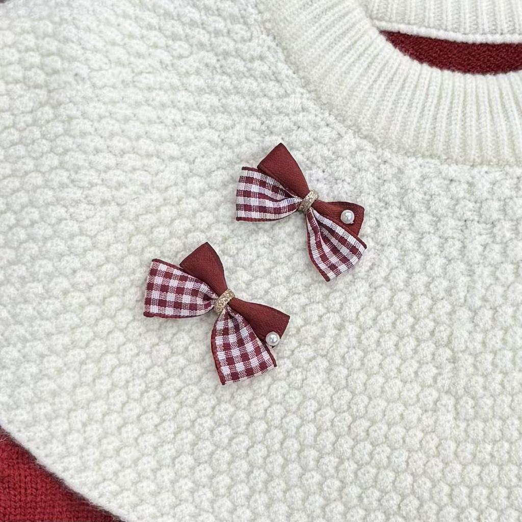 Girl's Red Rabbit Bow Ruffle Knit Sweater - Round Neck, Autumn/Winter Collection