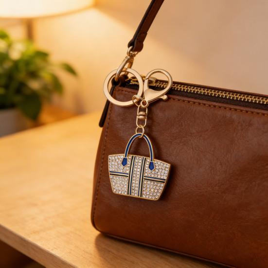 Tote Charm Keychain Rhinestone Enamel Tote Bag Charm with Key Ring Sparkly Handbag Keychain Purse Charm Gift for Women Girls Friends