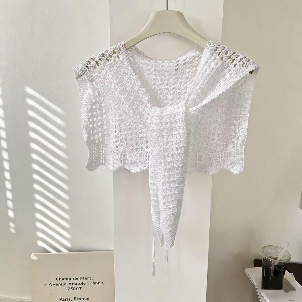 Damen Modestrick-Häkelschal - Dekorative Taillenschleife, Luftige Sommer-Schulterbedeckung, Sonnenschutz mit Rock.