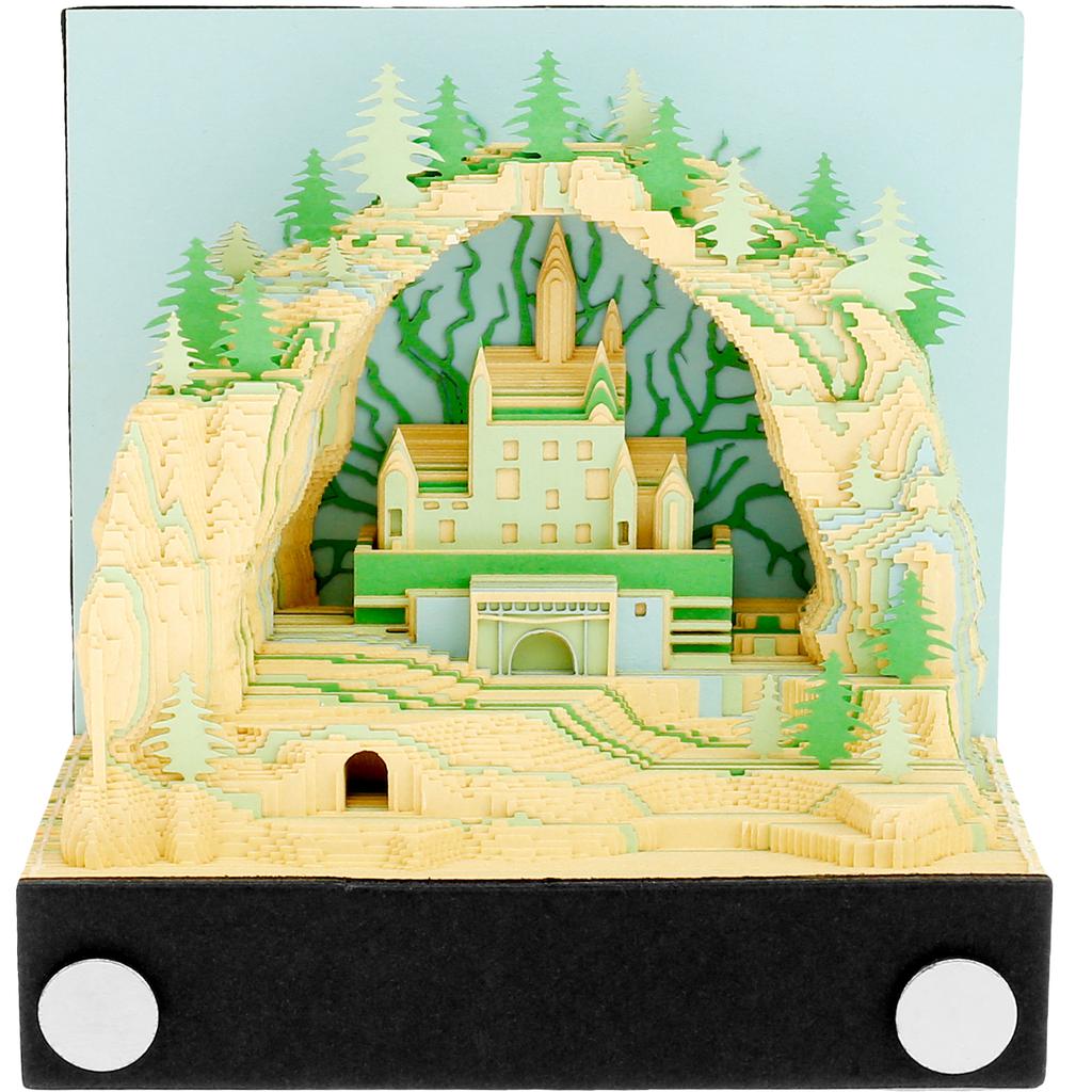 Creative Forest 3D Memo Pad with Pen Holder Acrylic Cover Tear-Away DIY Note Pad Paper Carving Art for Desktop Decoration Gift