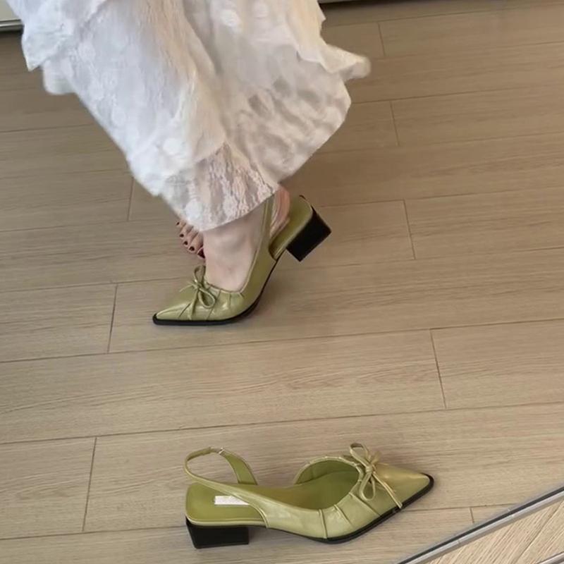 Summer Fashion Butterfly-knot Pointed Toe Women Sandals Casaul Low Heel Slingbacks Ladies Casual Dress Street Style Shoes
