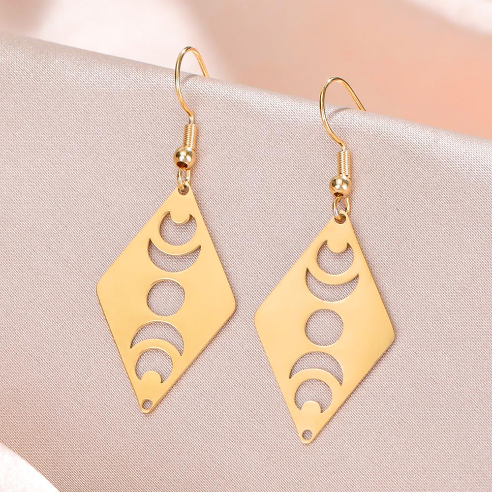Dawapara Crescent Goddess Black Birthstone Stainless Steel Earrings Triple Moon Wicca Pentagram Gothic Drop Earrings