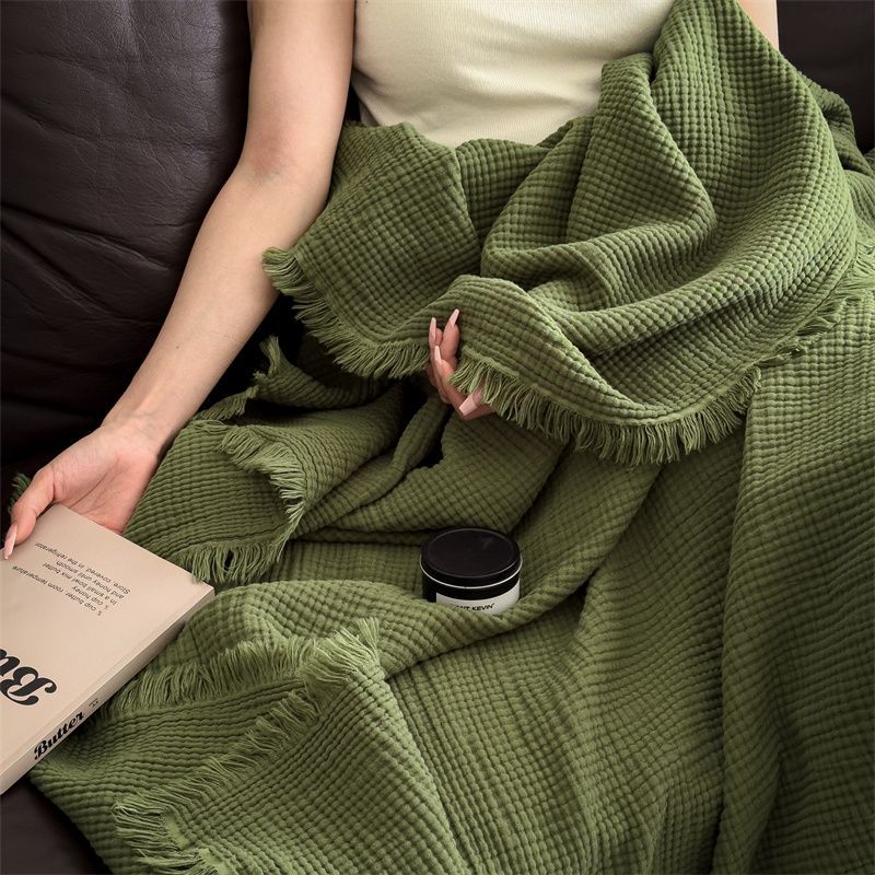 Outdoor Blanket Camping Pure Cotton Six-Layer Gauze Knitted Summer Quilt Tassel Throw Shawl Nap Cover
