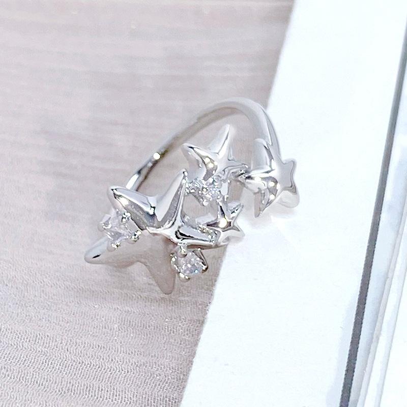 Quadrangram Star Sparkling Diamond Zir*****Pen Ring Personality Sweet Cool Star Niche Ring Woman