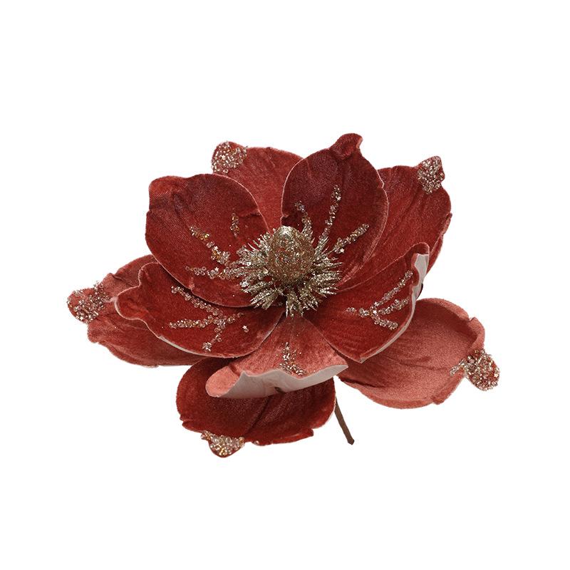 24CM Flocked Magnolia Christmas Flowers: Elegant High-End Fabric Decorations