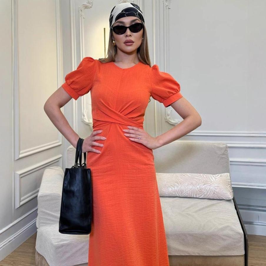 2025 Women's European & American Summer Short-Sleeve Wrap Dress - Casual High-Waist Slim Fit