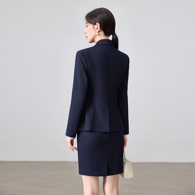 Teluoman Women's Dark Blue Blazer & Wide-Leg Pants Suit Set