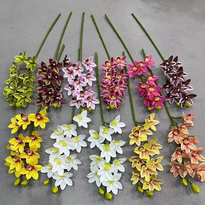 Artificial Cymbidium Hookerianum 10 Heads Simulated Vanda Cymbidium Tropical Phalaenopsis Tiger Orchid Plant