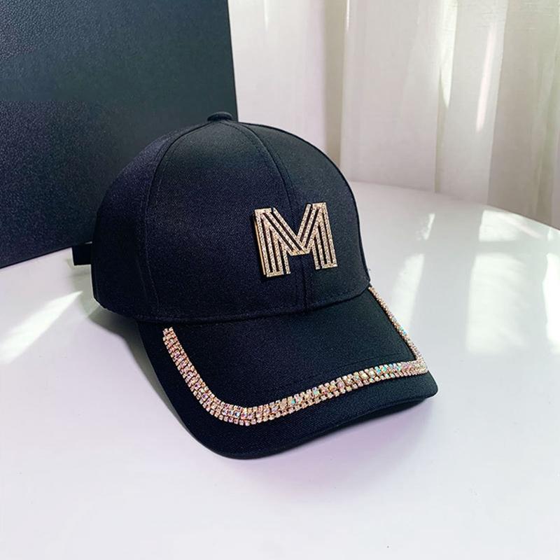 Women Baseball Caps Gold Rhinestones Shining M or D Causal Black White Fashion Cotton Snapback Hat Hiphop Şapka Caps for Girls