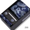 Men's Black & Wine Red Striped Plaid Tie Set with Pocket Square - Formal Wedding Gift Box