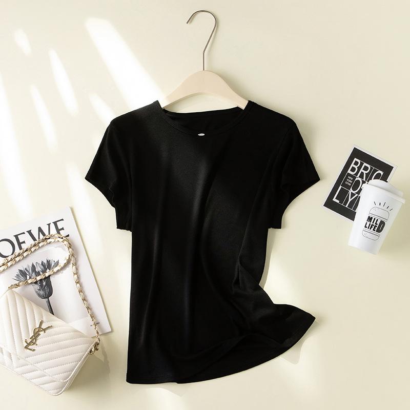 2026 Hangzhou Silk Lyocell Short Sleeve Women's Close-Fitting Round Neck T-shirt