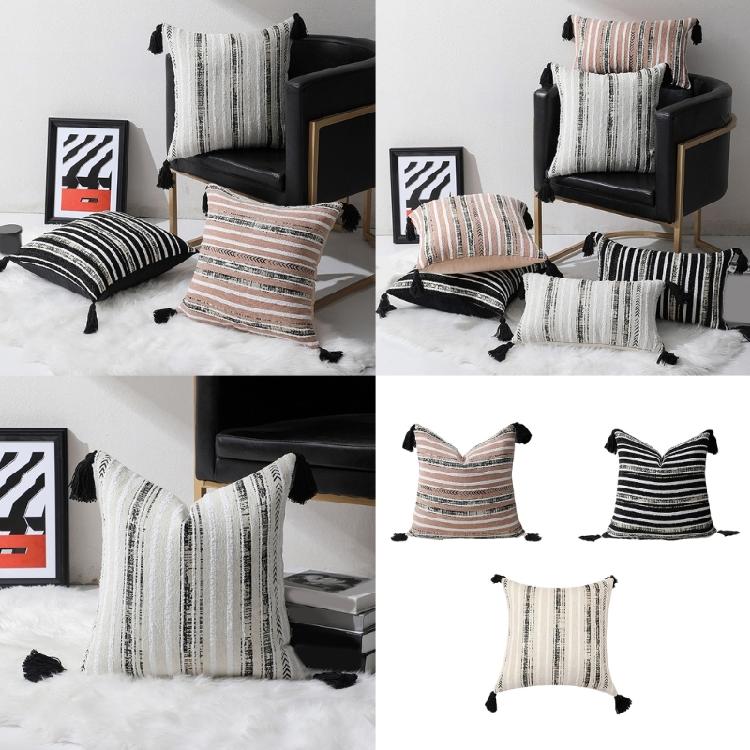 Plushes Chenilles Jacquard Stripeds Tassels Throw Pillow Cover, Bohemians Throw Pillow Cushions Sleeve for Fashionable Space