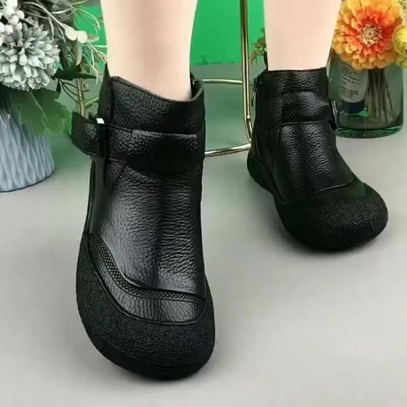 2026 New Women's Ankle Boots Retro Lace-up Round Toe Flat Shoes Female Warm Non-slip Comfortable Mom Short Boots