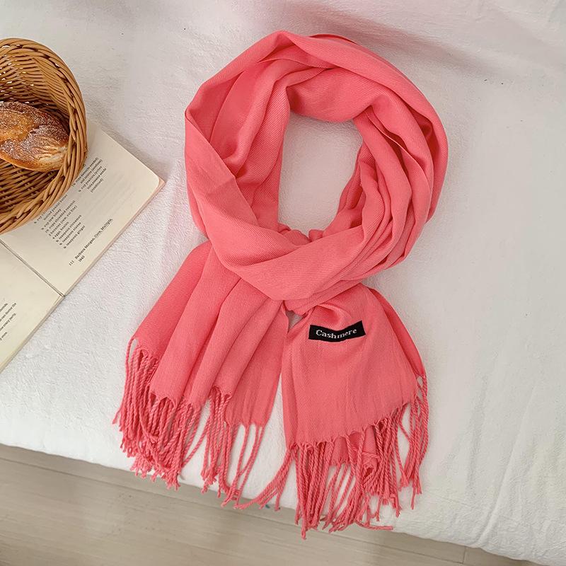 Scarf women's winter high-end sense new imitation cashmere solid color versatile warm fringed shawl scarf