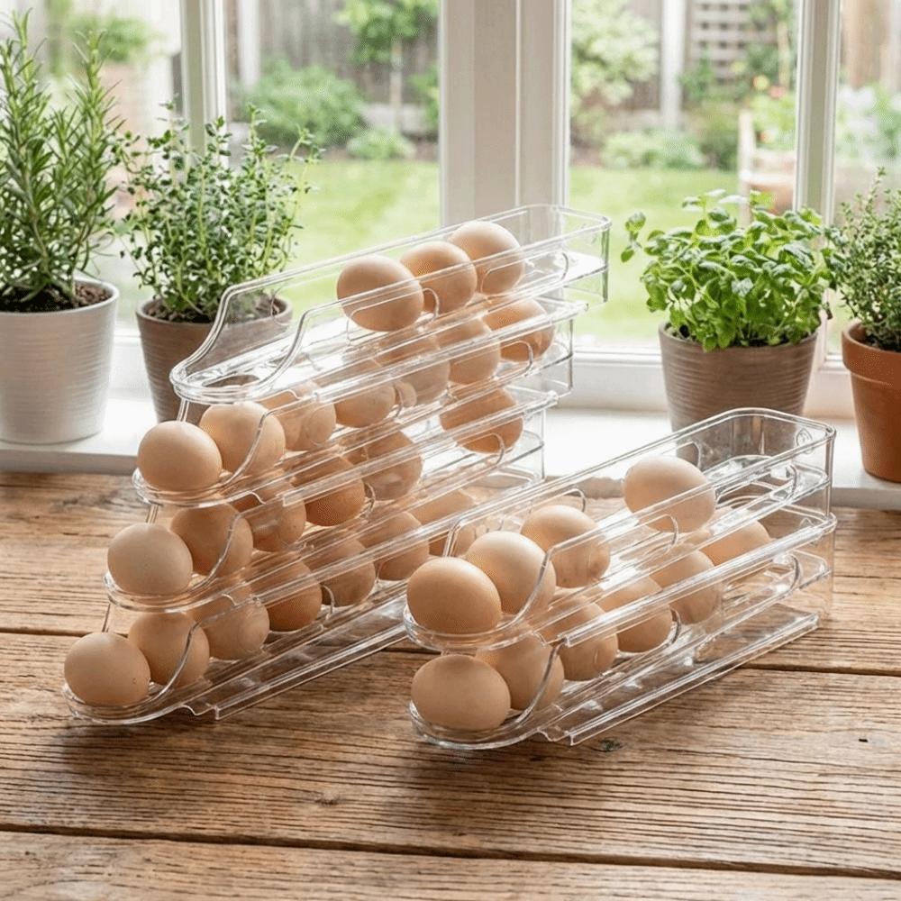 2PCS Plastic Automatic Slide Egg Storage Box Stackable Eggs Holder  for Kitchen