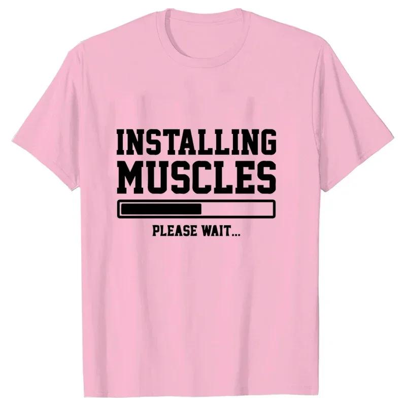 T Shirt for Men Oversized Men's T-shirt Summer Stylish Sweatshirt Installing Muscles Please Wait Print Style Short Sleeve Tees