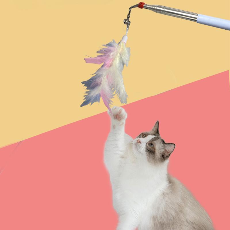 New detachable feather replacement head, cat teaser stick, pet supplies, telescopic pole with bell, interactive cat toy