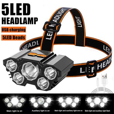 New 5  Powerful Headlamp Strong Light Headlight Built-in 18650 Battery Rechargeable Outdoor Camping Fishing Adventure Flashlight