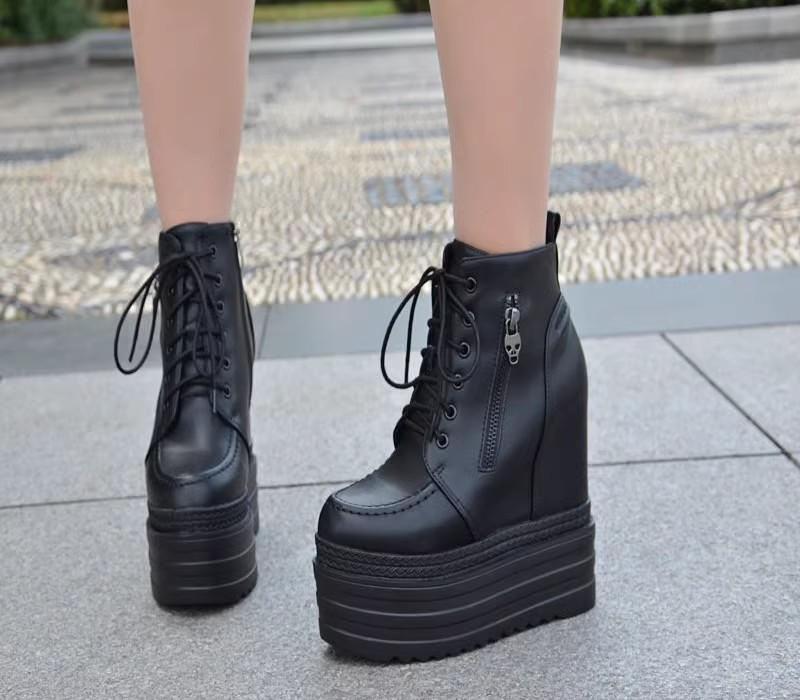 Fashion 14CM Super High Heel Short Boots Wedges Waterproof Platform Boots Fashion Within Increased Womens Boots