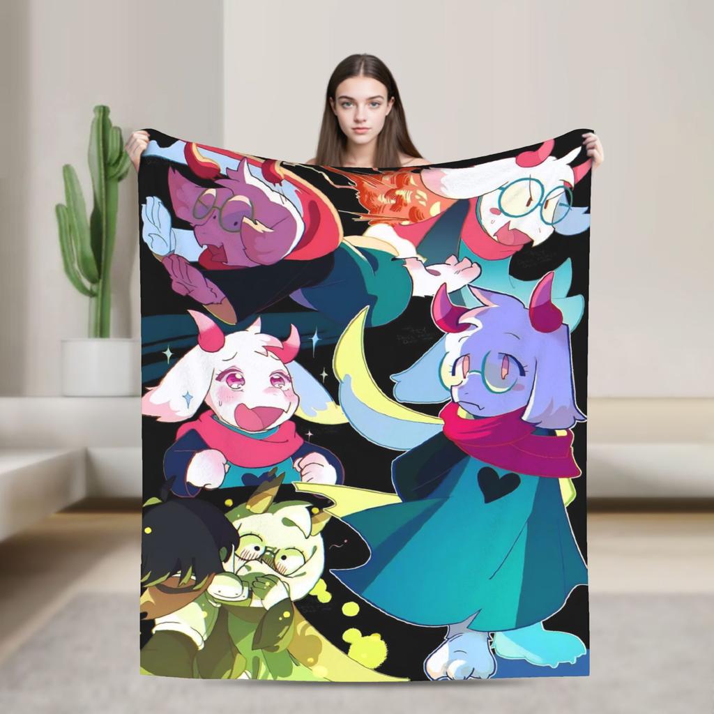 Gra Deltarune Tenna TV Koc Flanelowy Zabawny Koc Rzutowy do Domu Hotelu Sofy 150*125cm Pluszowa Cienka Kołdra