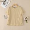 ZANZEA Blusa Feminina Casual Gola Redonda Cor Sólida Manga Curta Soltinha