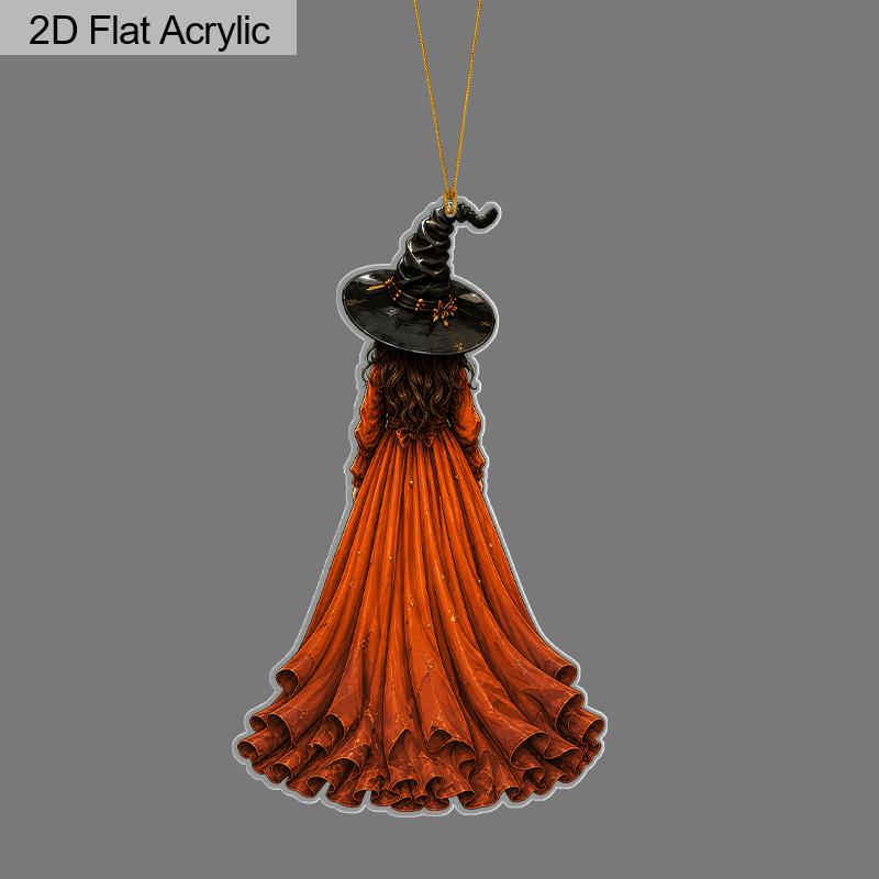 2D Flat Halloween Acrylic Hanging Decor, Witch Pattern, Home Car Backpack Pendant, Halloween & Birthday Gift