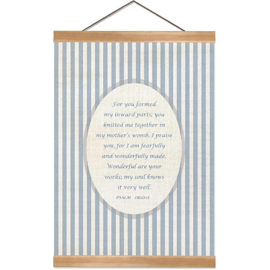 Christian Wall Art Decor, His Mercies are New Every Morning Poster Hanger Frame, Bible Verses Wall Decor, Scripture Wall Art, Religious Wall Decor, Psalm 139:13-14 Blue