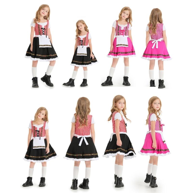 Kid Girl Oktoberfest Costume German Bavarian Beer Festival Outfits for Halloween Carnival Party Long Dirndl Dresses