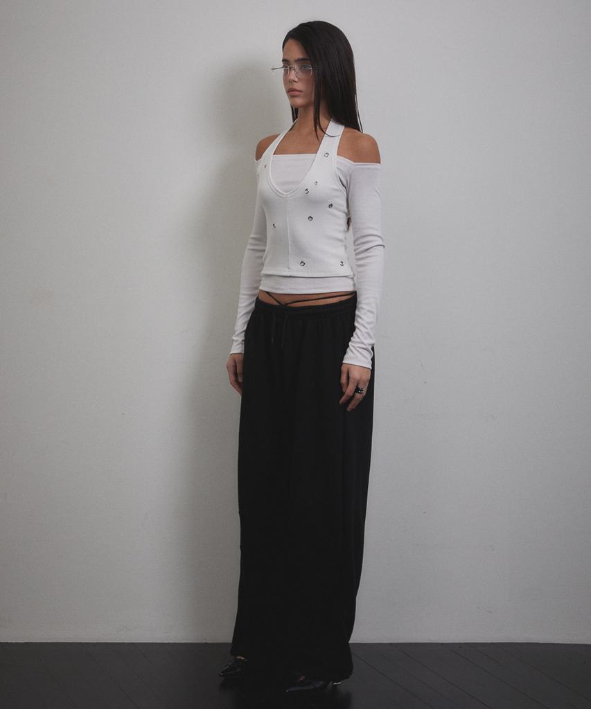 Bunteu Eyelet Halter Long Sleeve (Ivory)