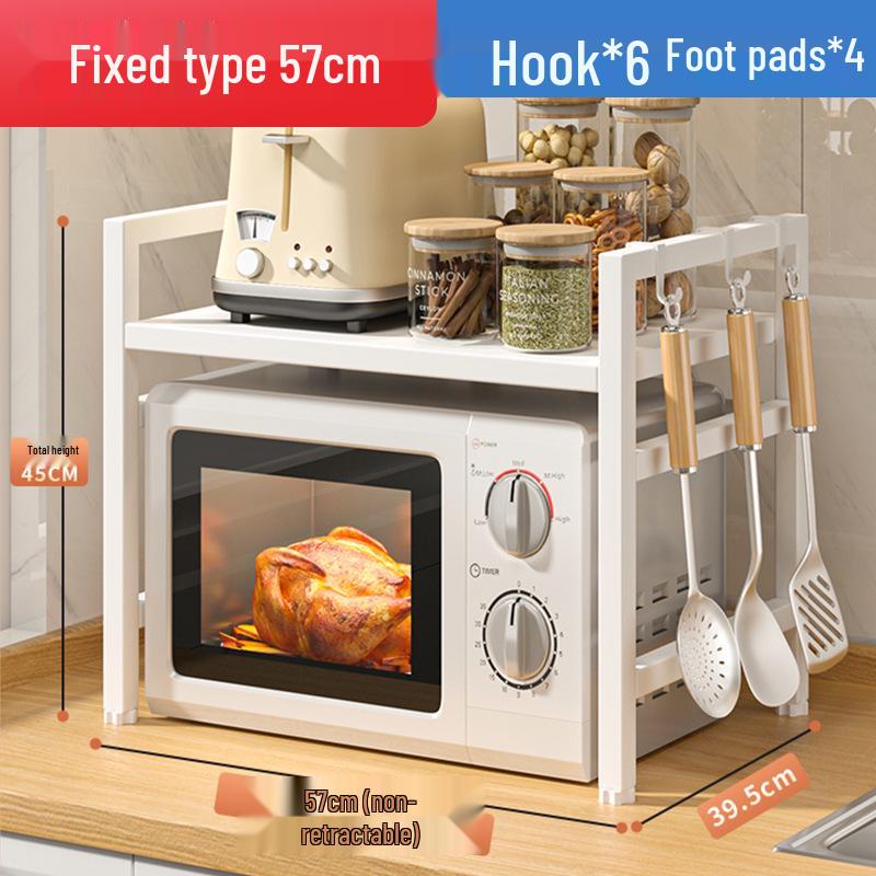 Two-Layer Telescopic Carbon Steel Microwave Oven Rack for Countertop Storage