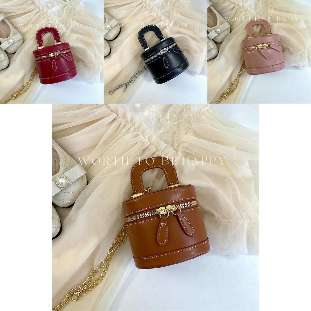 Stylish Mini Pu Bucket Bag For Girls With Chain Crossbody Design Perfect For Kids