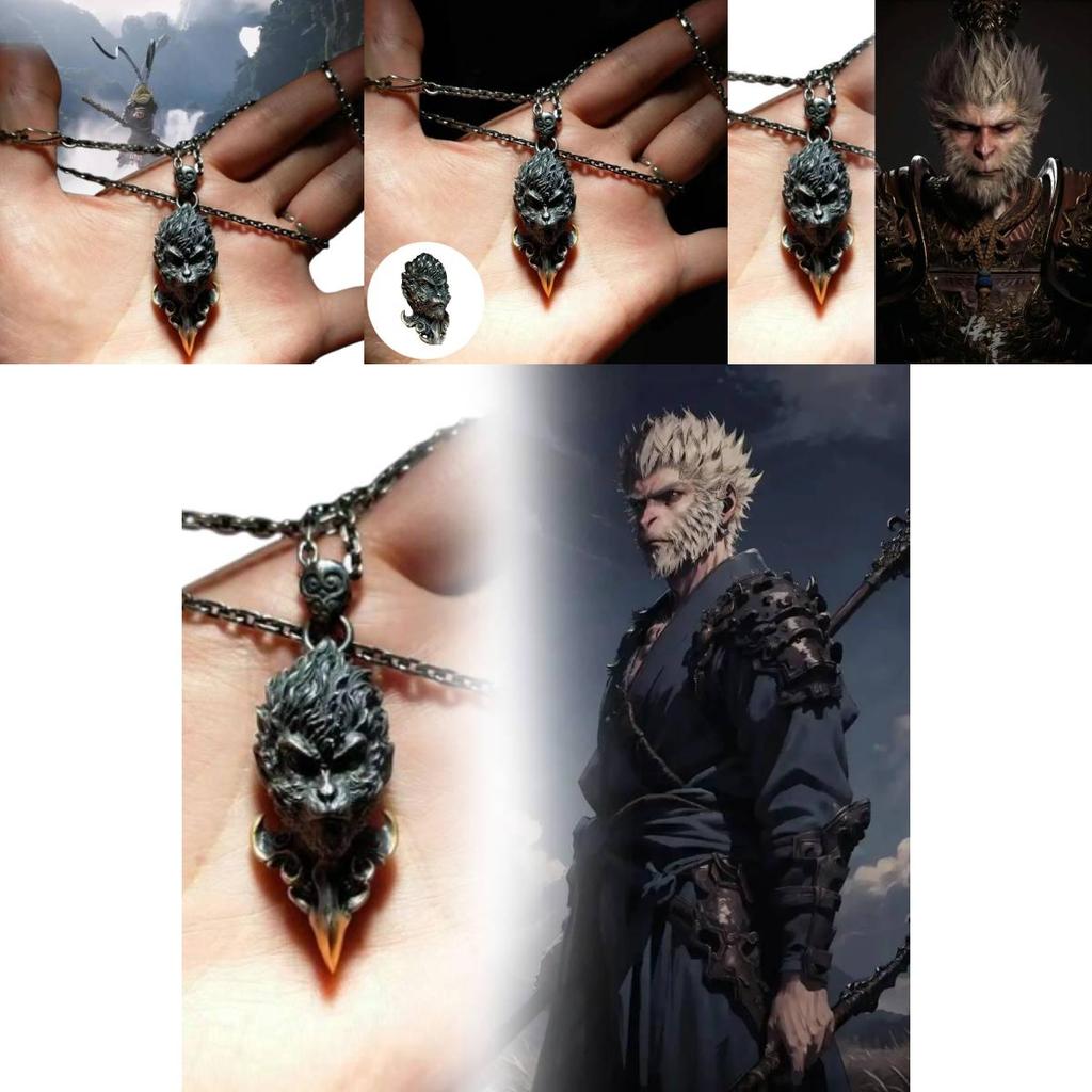 Unique Black Myth Wukong Pendant Necklace Retro Style Hip Hop Jewelry Gift For Men
