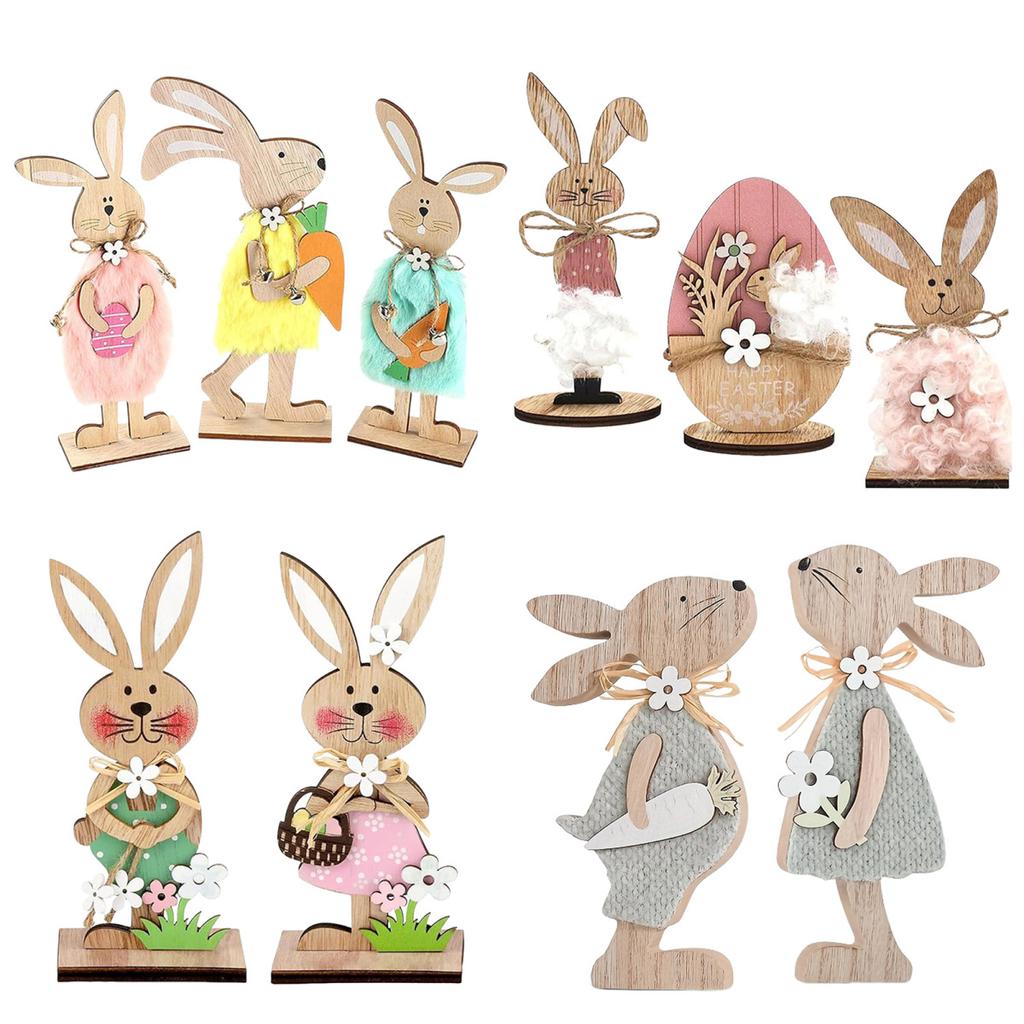 Yousheng 2/3Pcs Easter Bunny Table Sign Farmhouse Rustic Wooden Egg Rabbit Ornament Happy Easter Spring Home Office Table Centerpiece Decoration