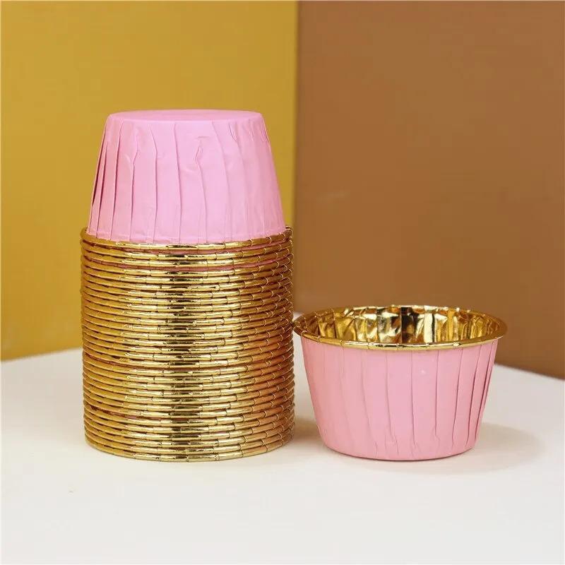 50Pcs Cupcake Paper Cup Aluminum Foil Cupcake Liner Baking Cups Muffin Wrapper Tray Pastry Tools Wedding Party Birthday Supplies