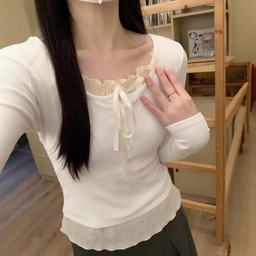 2024 Spring Ballet-Style Women's Long-Sleeve Slim-Fit Chic Two-Piece Top