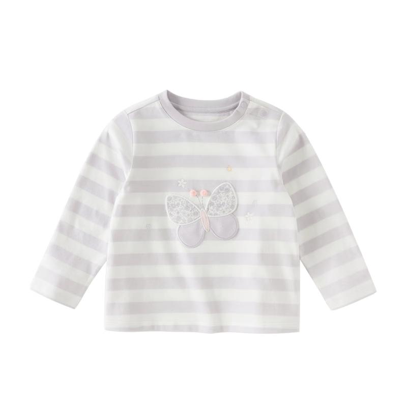 DAVE&BELLA Girls Striped Pure Cotton Long-Sleeve T-Shirt 130cm