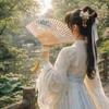 Vintage Bamboo Folding Fan Crane Pattern Traditional Double Side Fan with Tassel Classical Carved Hollowed-Out Fan