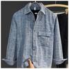 Camicia in Denim da Uomo Vintage Lavato e Texturizzato Manica Lunga Bottoni Tasca sul Petto Casual Vestibilità Larga Camicia in Jeans
