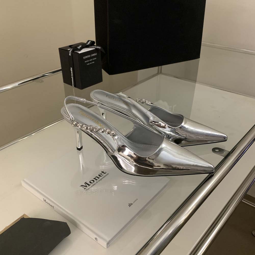 fashion Fashion Women Sandals 2024 New Arrivals Party Pumps Stiletto Thin High Heels Silver Black Dress Shoes Woman Size 35-39 Wedding