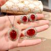 Light Luxury Pigeon Blood Ruby Set Exaggerated Pigeon Egg Zircon Necklace Pendant Colored Treasure Earrings Royal Blue Ring Woman