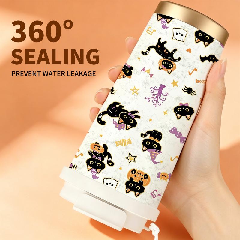 Halloween Coffee Cup 532ml Witch Cat Pumpkin Note Castle MotifPortable Thermos Commuter Coffee Cup Autumn Commuter Cup