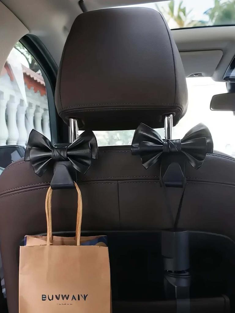 2Pc of Fashionable Bowknot Car Seat Hooks - PU Leather Rear Seat Storage & Decoration, Suitable for All Vehicle Types