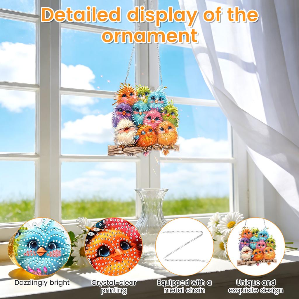 Diamond Art Birdie Pendent DIY Diamond Decorative Painting Acrylic Painting Window Pendant DIY Diamond Art Pendants Kit for Home