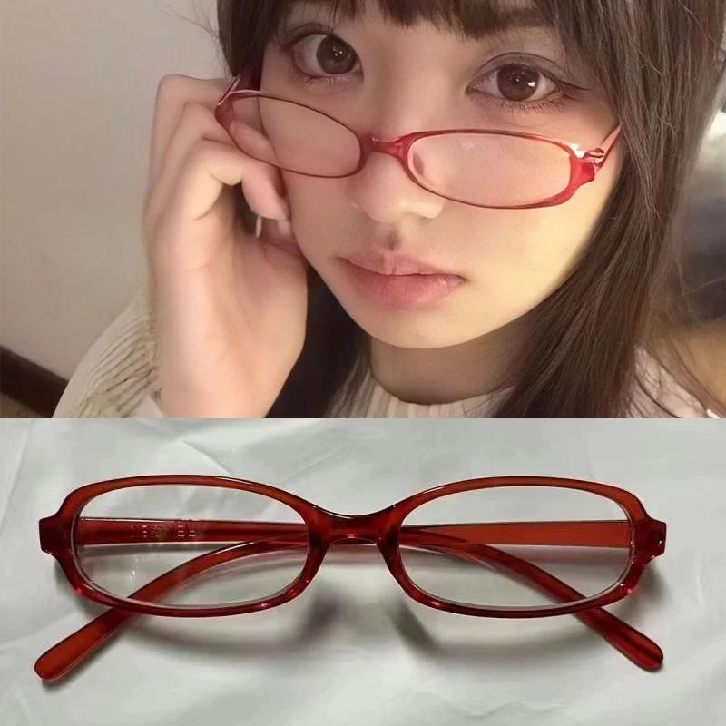 Vintage Little Square Frame Glasses Women Y2K Retro Anti-blue Light Eyeglasses Red Green Computer Spectacle Eyewears Goggles